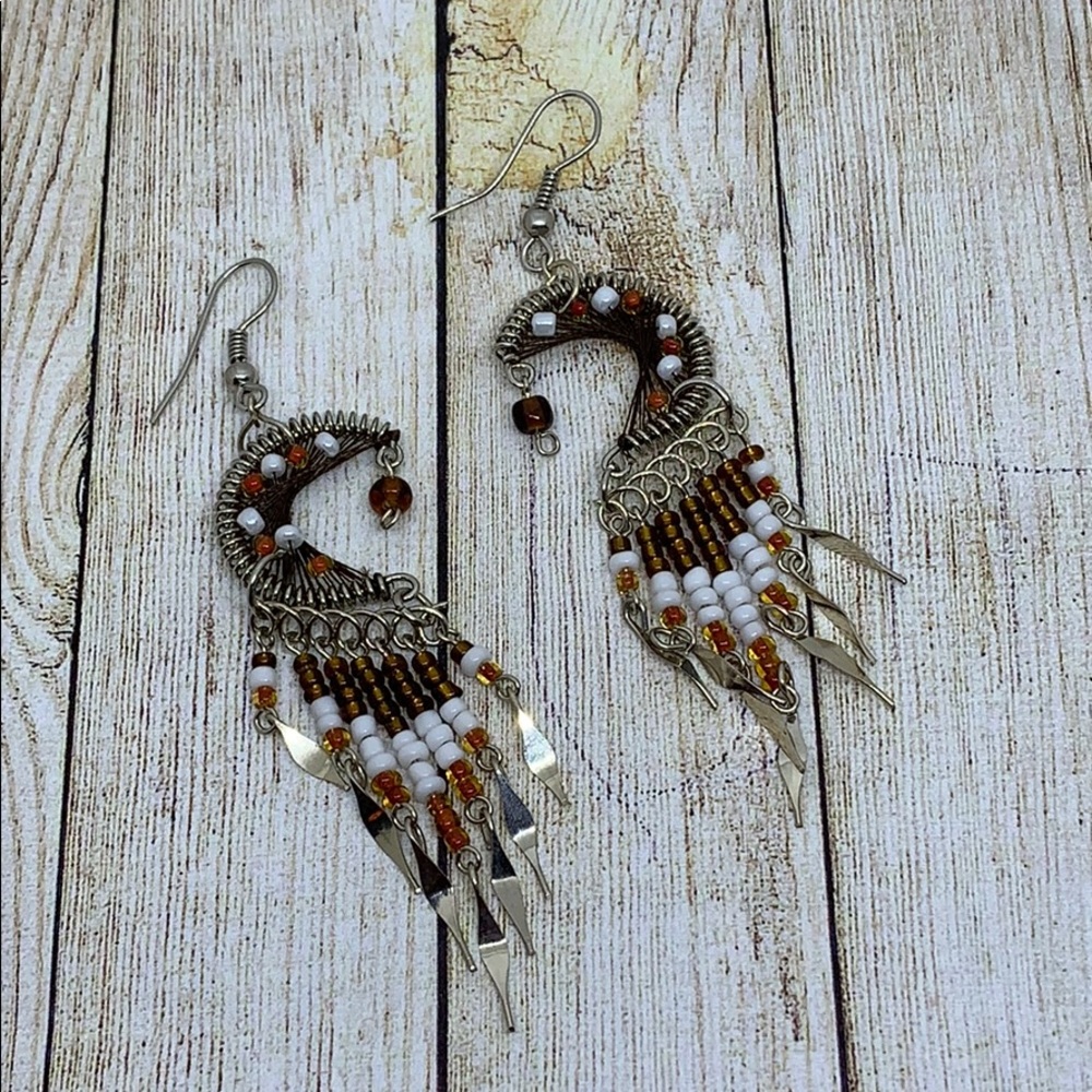 Peruvian Beaded Moon Earrings